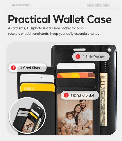 GOOSPERY Rich Wallet Compatible with iPhone 15, Extra Card Slot Flap Functional & Fashionable Stylish PU Leather Flip Card Holder Phone Cover - Black in Saudi Arabia