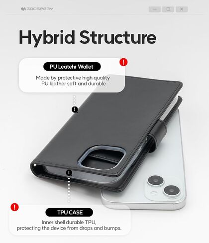 GOOSPERY Rich Wallet Compatible with iPhone 15, Extra Card Slot Flap Functional & Fashionable Stylish PU Leather Flip Card Holder Phone Cover - Black in Saudi Arabia