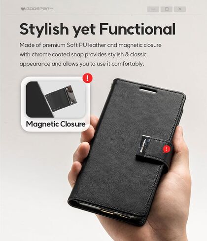 GOOSPERY Rich Wallet Compatible with iPhone 15, Extra Card Slot Flap Functional & Fashionable Stylish PU Leather Flip Card Holder Phone Cover - Black in Saudi Arabia