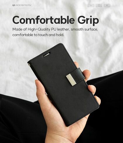 GOOSPERY Rich Wallet Compatible with iPhone 15, Extra Card Slot Flap Functional & Fashionable Stylish PU Leather Flip Card Holder Phone Cover - Black in Saudi Arabia