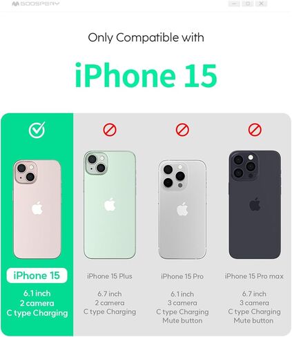 محفظة GOOSPERY Rich Wallet متوافقة مع iPhone 15، غطاء هاتف مزود بفتحة إضافية للبطاقات، غطاء هاتف عملي وعصري مصنوع من جلد البولي يوريثان - أسود in Kuwait