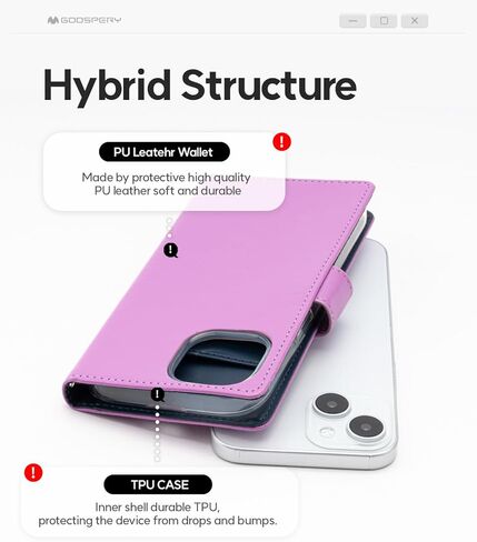 محفظة GOOSPERY Rich Wallet متوافقة مع iPhone 15، غطاء هاتف مزود بفتحة إضافية للبطاقات، غطاء هاتف عملي وعصري مصنوع من جلد البولي يوريثان - أسود in Kuwait