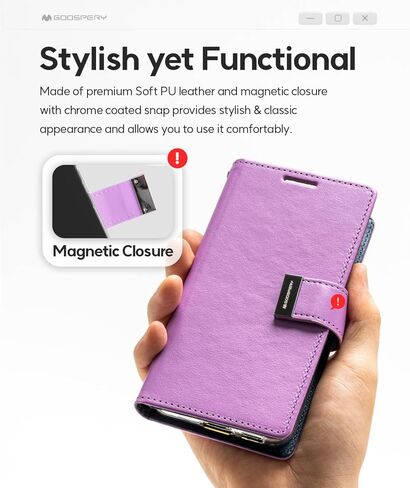محفظة GOOSPERY Rich Wallet متوافقة مع iPhone 15، غطاء هاتف مزود بفتحة إضافية للبطاقات، غطاء هاتف عملي وعصري مصنوع من جلد البولي يوريثان - أسود in Kuwait