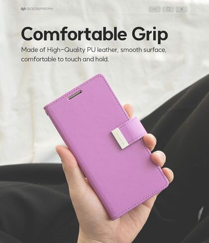 محفظة GOOSPERY Rich Wallet متوافقة مع iPhone 15، غطاء هاتف مزود بفتحة إضافية للبطاقات، غطاء هاتف عملي وعصري مصنوع من جلد البولي يوريثان - أسود in Kuwait