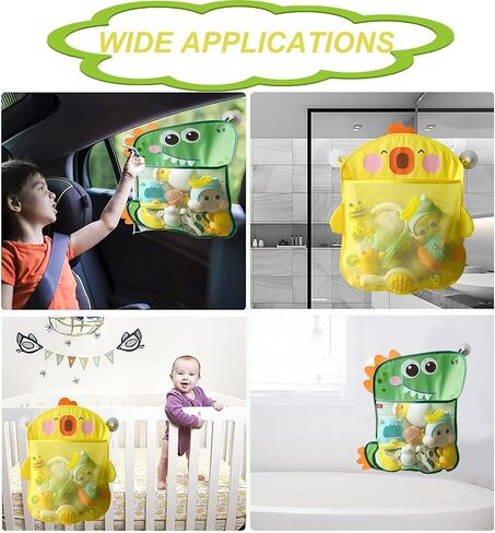 2 Pack Mesh Bath Toy Organizer, Anberky Cute Duck & Dinosaur Bath Toy Storage Net Bathtub Toy Organizer, Perfect Bathroom Hanging Storage Bag Quick Dry Bath Toy Holder Bag with 8 Strong Hooks (#A) in Saudi Arabia