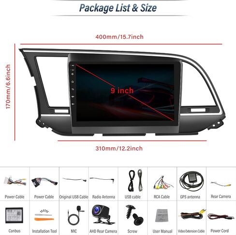 Android 13 Car Stereo for Hyundai Elantra 2015-2018 with Apple Carplay Android Auto,9'' HD Touchscreen Car Radio with WiFi,GPS Navigation,Bluetooth,FM/RDS Radio,SWC,Daul USB,HiFi+Backup Camera in Saudi Arabia