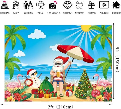 Christmas July Backdrop July Christmas Party Decoration Tropical Beach Christmas Photography Background Summer Santa Snowman Holiday Party Decoration (7x5) in Saudi Arabia