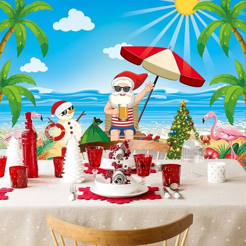 Christmas July Backdrop July Christmas Party Decoration Tropical Beach Christmas Photography Background Summer Santa Snowman Holiday Party Decoration (7x5) in Saudi Arabia