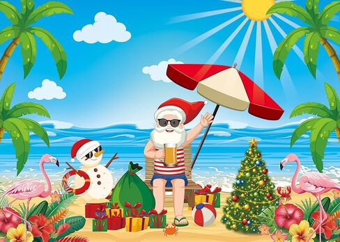 Christmas July Backdrop July Christmas Party Decoration Tropical Beach Christmas Photography Background Summer Santa Snowman Holiday Party Decoration (7x5) in Saudi Arabia