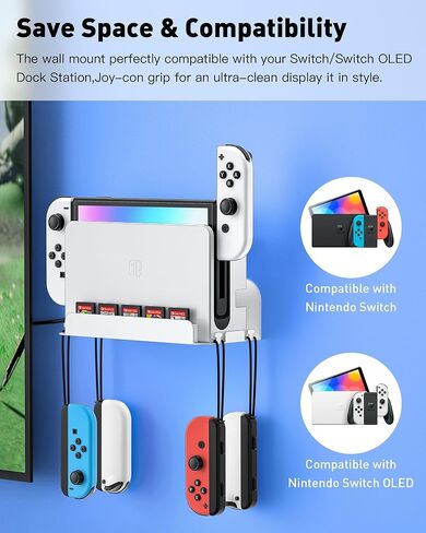 Wall Mount for Nintendo Switch 1 and Switch OLED, Metal Wall Mount Shelf Kit with 5 Game Card Holders and 4 Joy Con Hooks, Safely Store Switch Console Near or Behind TV, Black in Kuwait