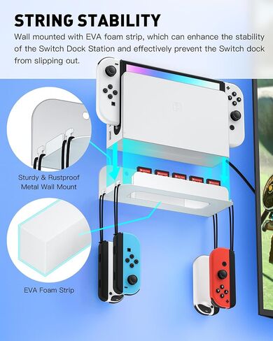 Wall Mount for Nintendo Switch 1 and Switch OLED, Metal Wall Mount Shelf Kit with 5 Game Card Holders and 4 Joy Con Hooks, Safely Store Switch Console Near or Behind TV, Black in Kuwait