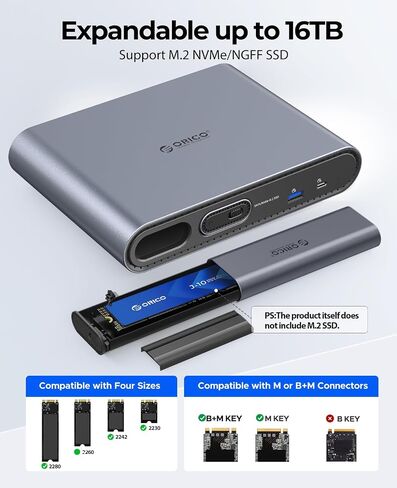 موزع ORICO USB C مع حاوية M.2، محطة إرساء USB C 10 في 1 تناسب M.2 NVMe/SATA، 10 جيجابت في الثانية USB-A، 10 جيجابت في الثانية USB-C، 4K@60 هرتز HDMI، إيثرنت، مقبس صوت 3.5 مم in Saudi Arabia