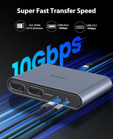 موزع ORICO USB C مع حاوية M.2، محطة إرساء USB C 10 في 1 تناسب M.2 NVMe/SATA، 10 جيجابت في الثانية USB-A، 10 جيجابت في الثانية USB-C، 4K@60 هرتز HDMI، إيثرنت، مقبس صوت 3.5 مم in Saudi Arabia