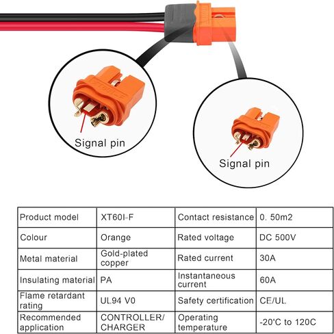 GINTOOYUN XT60I-F to O-Terminal Power Cable 12AWG with Signal Pin XT60I-F Female Plug to O-Terminal Power Cable for Balance Chargers,Drones,Lithium Batteries etc(2FT) in Saudi Arabia