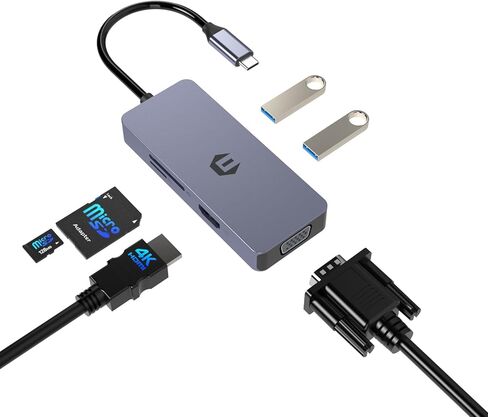 موزع USB C، شاشة TOTU 6 في 1 USB C إلى HDMI VGA، 2 USB A، محول USB C مع قارئ بطاقة SD/TF، ​​قاعدة توصيل USB C لأجهزة Dell Huawei وأجهزة أخرى من النوع C in Saudi Arabia