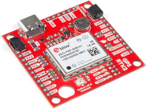 SparkFun GPS-RTK2 Board - ZED-F9P (Qwiic) High-precision breakout No soldering required Breadboardable Contains a Rechargeable backup battery allowing a Warm-start decreasing time-to-first-fix in Saudi Arabia