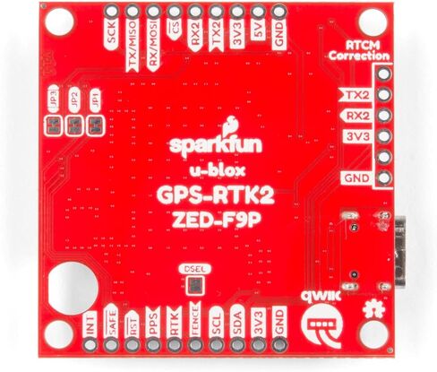 SparkFun GPS-RTK2 Board - ZED-F9P (Qwiic) High-precision breakout No soldering required Breadboardable Contains a Rechargeable backup battery allowing a Warm-start decreasing time-to-first-fix in Saudi Arabia