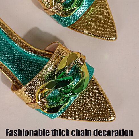 Women's Pointed Open Toe Flat Sandals with Chunky Chain Decor Slip-on Non Slip Beach Slides Sandals Casual Breathable Walking Slippers in Saudi Arabia