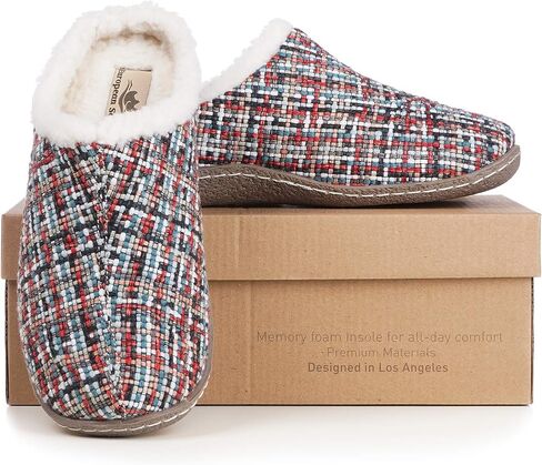 Women's 80-D Memory Foam Nakiska Slide House Slippers with Micro Suede and Faux Fur Fleece Lining with Man Made Wool in Saudi Arabia