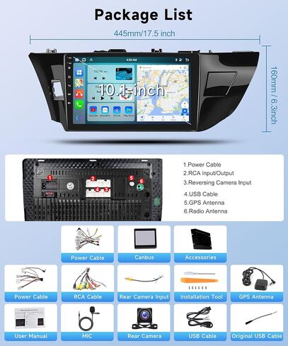 8Core 6+128G لسيارة Toyota Corolla/Levin 2014-2017 Android Car Stereo Wireless Carplay Android Auto، 10.1 بوصة HD 1280 * 720P IPS شاشة لمس راديو GPS WiFi DSP صوت بلوتوث كاميرا احتياطية SWC in Saudi Arabia