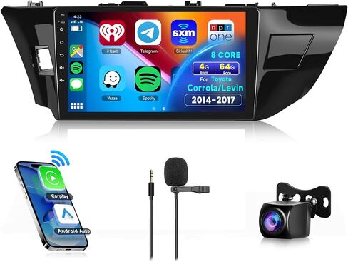 راديو سيارة 8 Core+4G+64G لسيارة Toyota Corolla 2014 2015 2016 2017، ستيريو سيارة Apple Carplay Android Auto لاسلكي، شاشة لمس IPS 10.1 بوصة مع WiFi، GPS، بلوتوث، FM/RDS، 32EQ DSP، كاميرا خلفية in Saudi Arabia