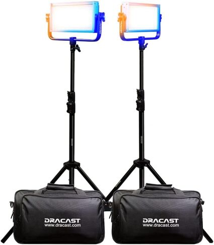 مجموعة مصابيح LED 2 من سلسلة Dracast Pro LED500 ثنائية اللون مع لوحات بطارية مثبتة على شكل حرف V وحوامل إضاءة in Kuwait