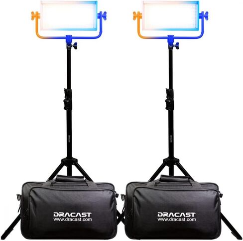 مجموعة مصابيح LED 2 من سلسلة Dracast Pro LED500 ثنائية اللون مع لوحات بطارية مثبتة على شكل حرف V وحوامل إضاءة in Kuwait
