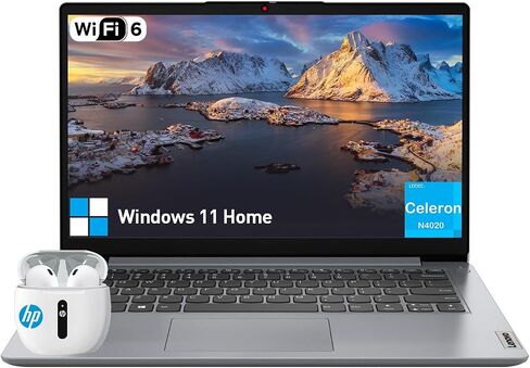 كمبيوتر محمول Lenovo Ideapad مقاس 14 بوصة، كمبيوتر محمول رفيع وخفيف الوزن لـ 14 طالب جامعي، كمبيوتر محمول Intel Celeron، ذاكرة وصول عشوائي 4 جيجابايت وذاكرة وصول عشوائي 64 جيجابايت eMMC، نظام تشغيل Windows 11، كاميرا، عمر بطارية طويل in Saudi Arabia