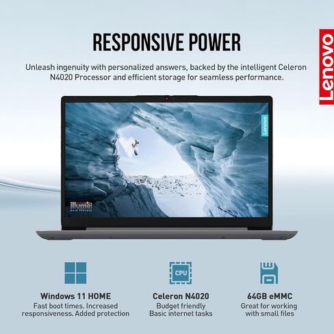 كمبيوتر محمول Lenovo Ideapad مقاس 14 بوصة، كمبيوتر محمول رفيع وخفيف الوزن لـ 14 طالب جامعي، كمبيوتر محمول Intel Celeron، ذاكرة وصول عشوائي 4 جيجابايت وذاكرة وصول عشوائي 64 جيجابايت eMMC، نظام تشغيل Windows 11، كاميرا، عمر بطارية طويل in Saudi Arabia