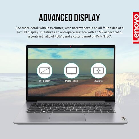 كمبيوتر محمول Lenovo Ideapad مقاس 14 بوصة، كمبيوتر محمول رفيع وخفيف الوزن لـ 14 طالب جامعي، كمبيوتر محمول Intel Celeron، ذاكرة وصول عشوائي 4 جيجابايت وذاكرة وصول عشوائي 64 جيجابايت eMMC، نظام تشغيل Windows 11، كاميرا، عمر بطارية طويل in Saudi Arabia
