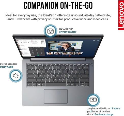 كمبيوتر محمول Lenovo Ideapad مقاس 14 بوصة، كمبيوتر محمول رفيع وخفيف الوزن لـ 14 طالب جامعي، كمبيوتر محمول Intel Celeron، ذاكرة وصول عشوائي 4 جيجابايت وذاكرة وصول عشوائي 64 جيجابايت eMMC، نظام تشغيل Windows 11، كاميرا، عمر بطارية طويل in Saudi Arabia