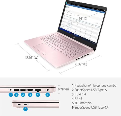 HP 14" HD Laptop Newest Stream, Intel N4000 Series Processor, 8GB DDR4 RAM, 64GB eMMC, WiFi, Bluetooth, HDMI, Webcam, USB Type-A&C, Pink (Renewed) in Saudi Arabia
