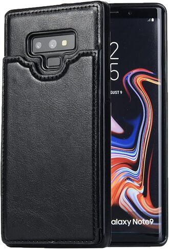 تصميم NKECXKJ لهاتف Samsung Galaxy Note 9 مع واقي شاشة من الزجاج المقوى وفتحة حامل لبطاقة الائتمان، وحافظات هاتف من جلد البولي يوريثان وغطاء واقٍ لهاتف Glaxay Note9 S9 للرجال باللون الأسود in Kuwait
