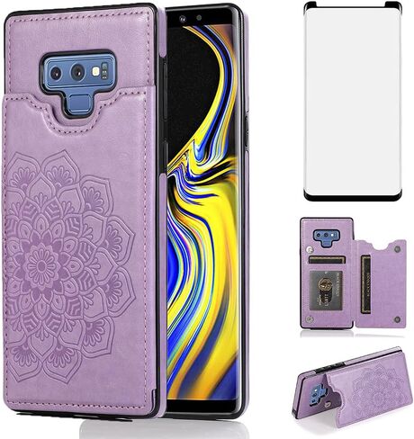 NKECXKJ Design for Samsung Galaxy Note 9 Case with Tempered Glass Screen Protector Credit Card Holder Slot, PU Leather Wallet Phone Cases Kickstand Protective Cover for Glaxay Note9 S9 Men Black in Saudi Arabia