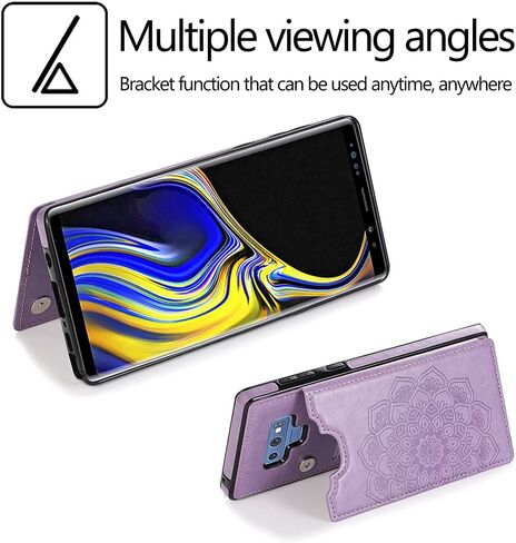 NKECXKJ Design for Samsung Galaxy Note 9 Case with Tempered Glass Screen Protector Credit Card Holder Slot, PU Leather Wallet Phone Cases Kickstand Protective Cover for Glaxay Note9 S9 Men Black in Saudi Arabia