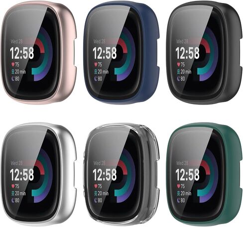 FitTurn 6Pack Screen Protector Case Compatible with Fitbit Versa 4/Sense 2 with HD Tempered Glass Case Cover Full Coverage Shell Protective for Versa 4/Sense 2 Smartwatch in Saudi Arabia