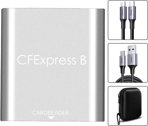 قارئ بطاقات Dogfish CFexpress من النوع B مع كابلات USB C وUSB A بسرعة 10 جيجابت في الثانية USB 3.2 الجيل 2، حقيبة محمولة، تدعم منفذ Thunderbolt 3/4، متوافق مع أنظمة التشغيل Windows/MacOS/Linux/Chrome OS/Android in Kuwait
