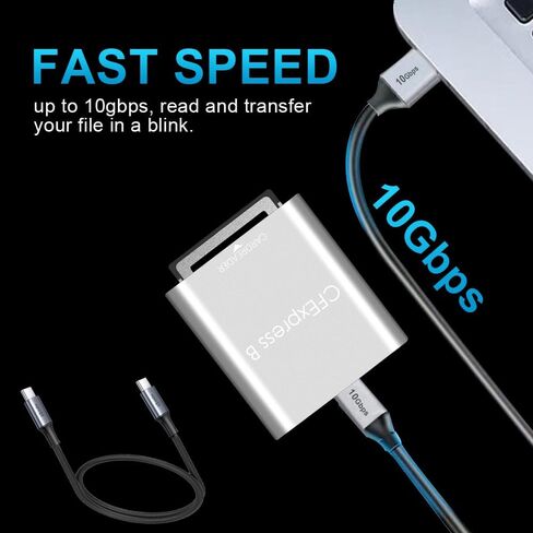 قارئ بطاقات Dogfish CFexpress من النوع B مع كابلات USB C وUSB A بسرعة 10 جيجابت في الثانية USB 3.2 الجيل 2، حقيبة محمولة، تدعم منفذ Thunderbolt 3/4، متوافق مع أنظمة التشغيل Windows/MacOS/Linux/Chrome OS/Android in Kuwait