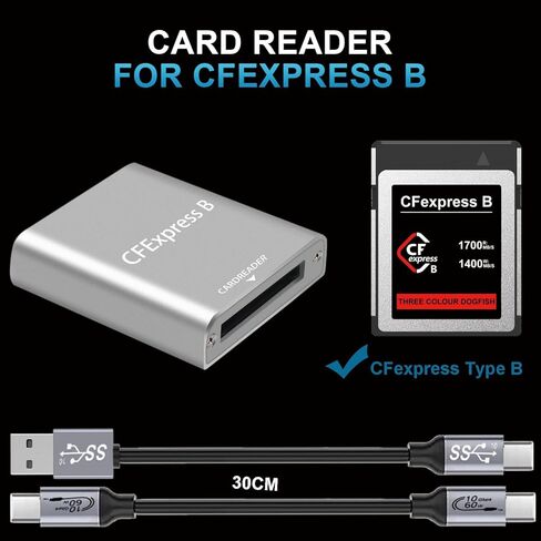 قارئ بطاقات Dogfish CFexpress من النوع B مع كابلات USB C وUSB A بسرعة 10 جيجابت في الثانية USB 3.2 الجيل 2، حقيبة محمولة، تدعم منفذ Thunderbolt 3/4، متوافق مع أنظمة التشغيل Windows/MacOS/Linux/Chrome OS/Android in Kuwait
