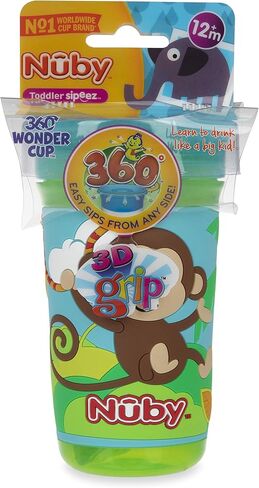 Nuby 360 Degree Easy Sip 3D Grip Wonder Cup with Printed Silicone Sleeve, Purple, Butterfly, 10 Oz in Saudi Arabia