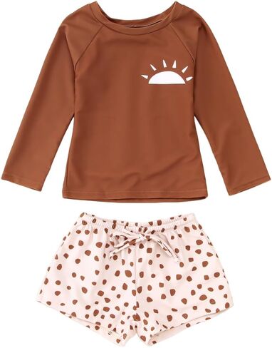Toddler Baby Boy Girl Swimsuit Long Sleeve Rashguard Swimwear Trunks 2 Piece Bathing Suit in Saudi Arabia