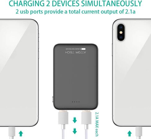 Ultra Compact 5000-mah Dual USB Outputs Super Slim Power Bank Ultra Small, Pocket Size Mini Portable Charger External Phone Battery Pack Small,Emergency Phone Power Backup in Kuwait