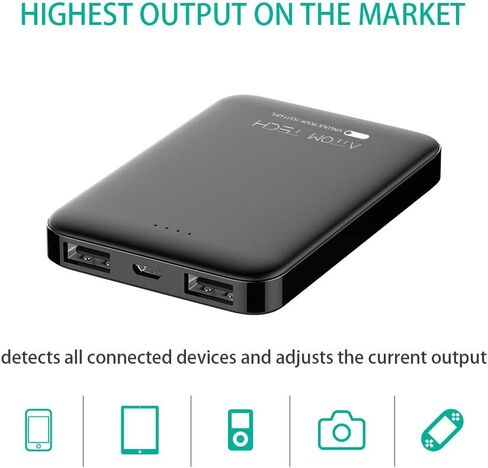 Ultra Compact 5000-mah Dual USB Outputs Super Slim Power Bank Ultra Small, Pocket Size Mini Portable Charger External Phone Battery Pack Small,Emergency Phone Power Backup in Kuwait