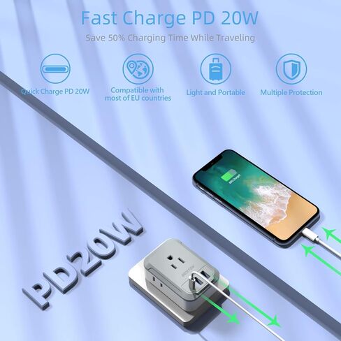 محول قابس السفر الأوروبي من BESTEK، محول قابس الطاقة الدولي مع 4 منافذ و3 شاحن USB (1 PD 20 وات)، محول قابس من النوع C أساسيات السفر للولايات المتحدة إلى معظم أوروبا/إيطاليا/فرنسا (أبيض-1) in Kuwait