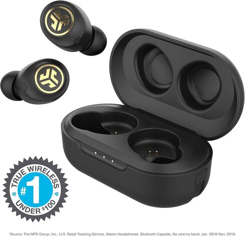 سماعات أذن JLab JBuds Air Icon True Wireless Signature Bluetooth + حافظة شحن، أسود وذهبي، مقاومة العرق IP55، اتصال Bluetooth 5.0، مكالمات هاتفية استريو، 3 إعدادات صوت EQ (متجددة) in Saudi Arabia