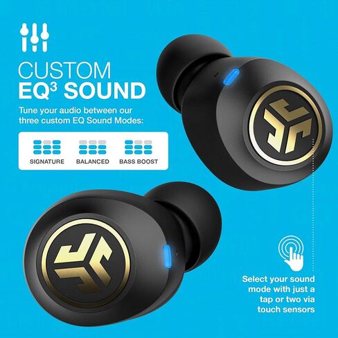 سماعات أذن JLab JBuds Air Icon True Wireless Signature Bluetooth + حافظة شحن، أسود وذهبي، مقاومة العرق IP55، اتصال Bluetooth 5.0، مكالمات هاتفية استريو، 3 إعدادات صوت EQ (متجددة) in Saudi Arabia