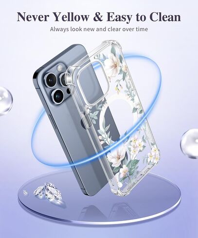GVIEWIN Magnetic for iPhone 15 Pro Max Case with Screen Protector + Camera Protector, [Compatible with MagSafe] [10FT Drop Protection] Clear Floral Phone Cover Women for 15 ProMax(Autumnal Begonia) in Saudi Arabia