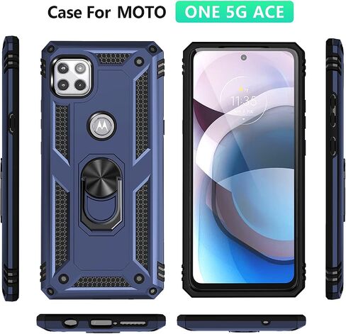 Military Grade Drop Impact for Moto One 5G Ace Case Motorola One 5G Ace G 5G Case 360 Metal Rotating Ring Kickstand Holder Armor Heavy Duty Shockproof Case for One 5G Ace Phone Case (Black) in Saudi Arabia