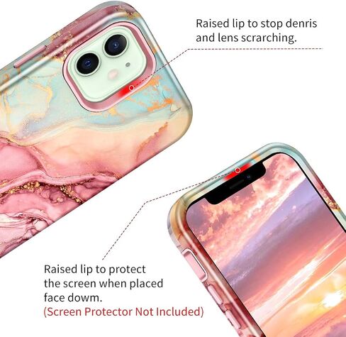 Btscase for iPhone 12 Case/iPhone 12 Pro Case, Heavy Duty Three Layer Marble Shockproof Full Body Rugged Hard PC+Soft TPU Bumper Drop Protection Women Girls Cover for iPhone 12/12 Pro, Rose Gold in Saudi Arabia