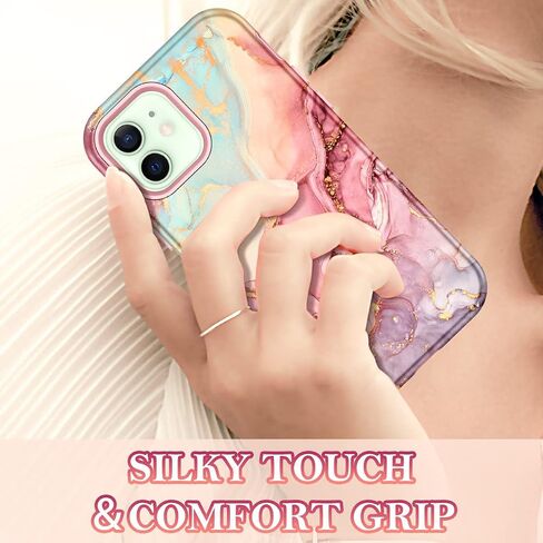 Btscase for iPhone 12 Case/iPhone 12 Pro Case, Heavy Duty Three Layer Marble Shockproof Full Body Rugged Hard PC+Soft TPU Bumper Drop Protection Women Girls Cover for iPhone 12/12 Pro, Rose Gold in Saudi Arabia